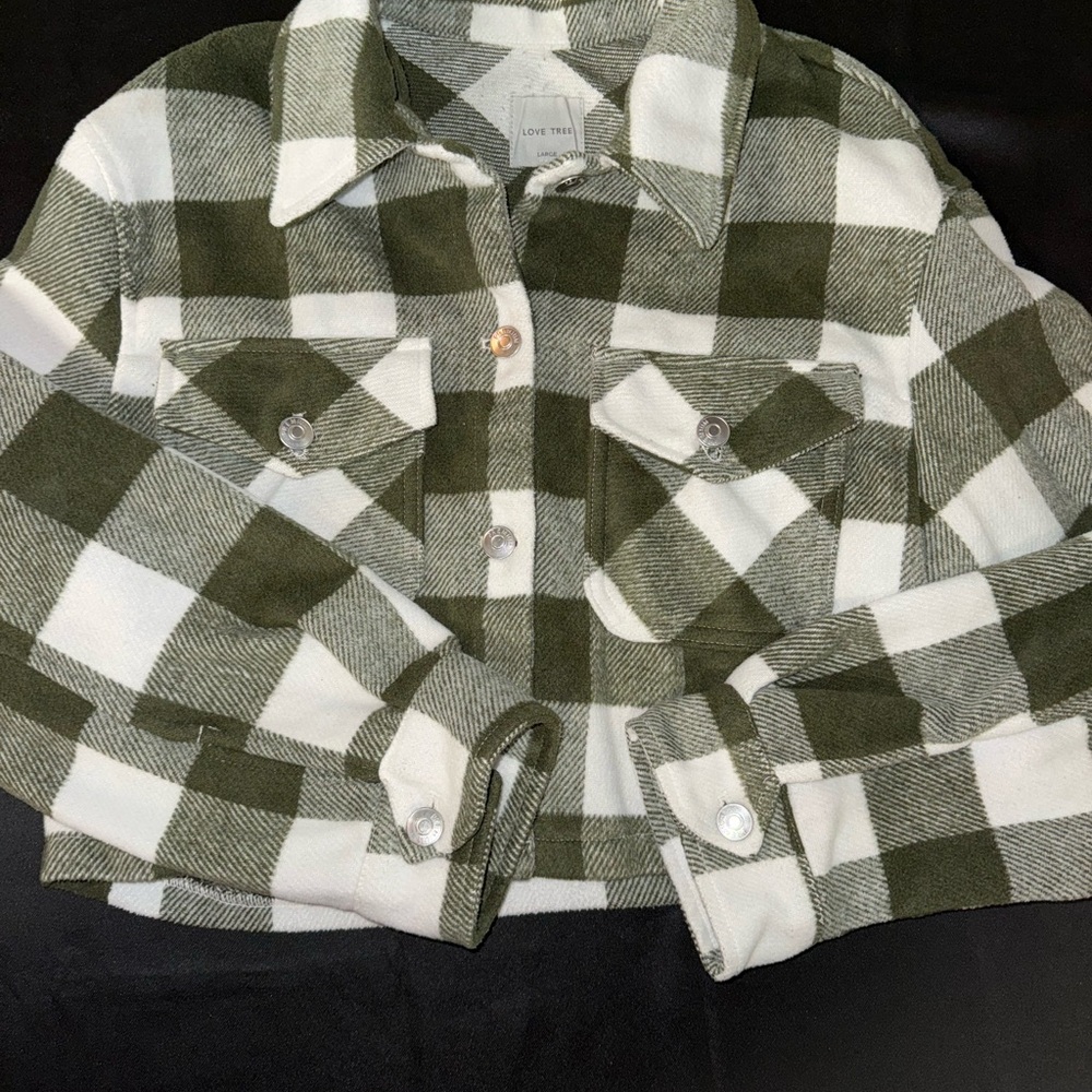 Love Tree Olive and White Plaid Button-Down Shirt